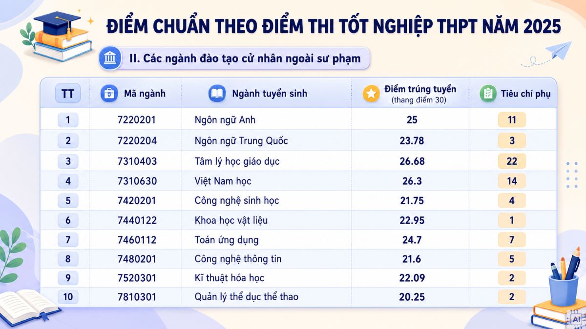 Điểm chuẩn theo điểm thi tốt nghiệp THPT năm 2025