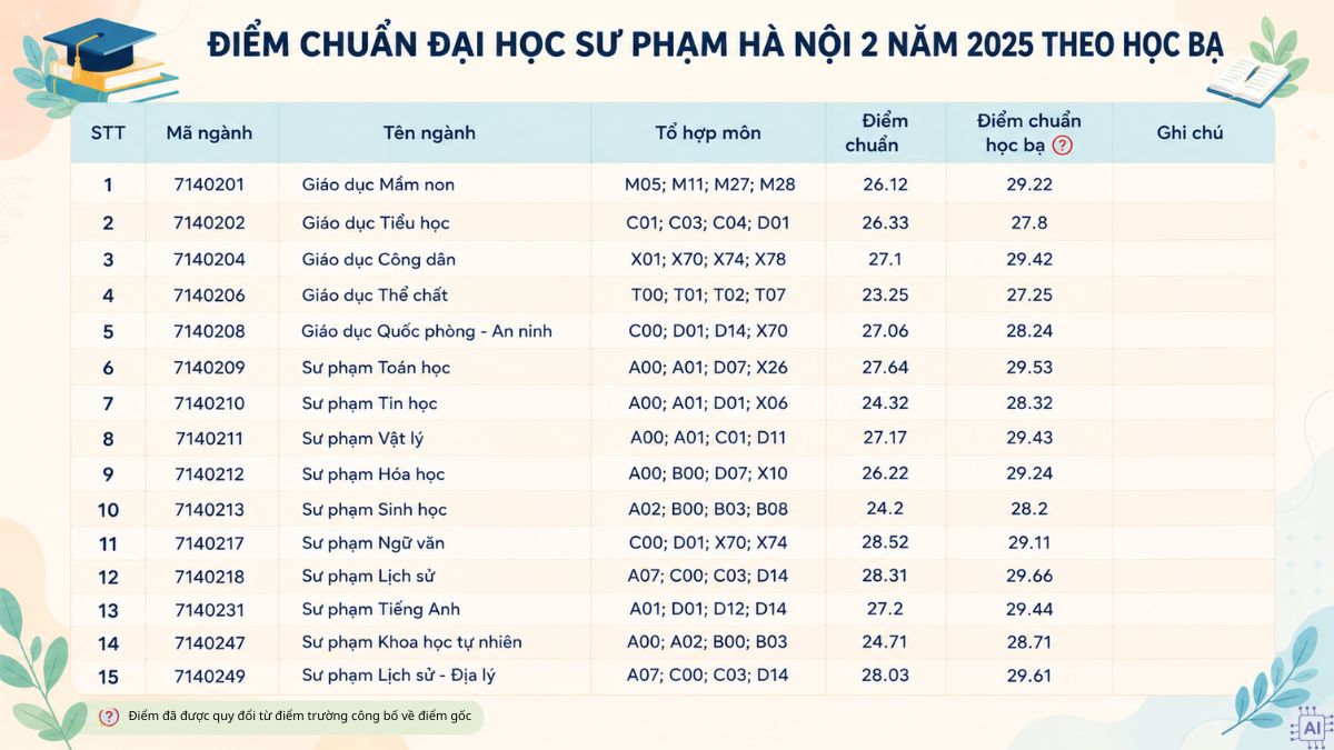 Điểm chuẩn Đại học Sư phạm Hà Nội 2 năm 2025 theo học bạ