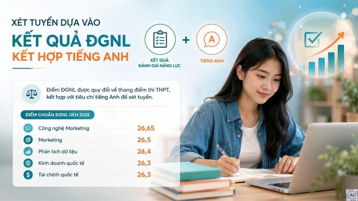 Xét tuyển dựa vào Kết quả ĐGNL kết hợp tiếng Anh của trường UEH năm 2025