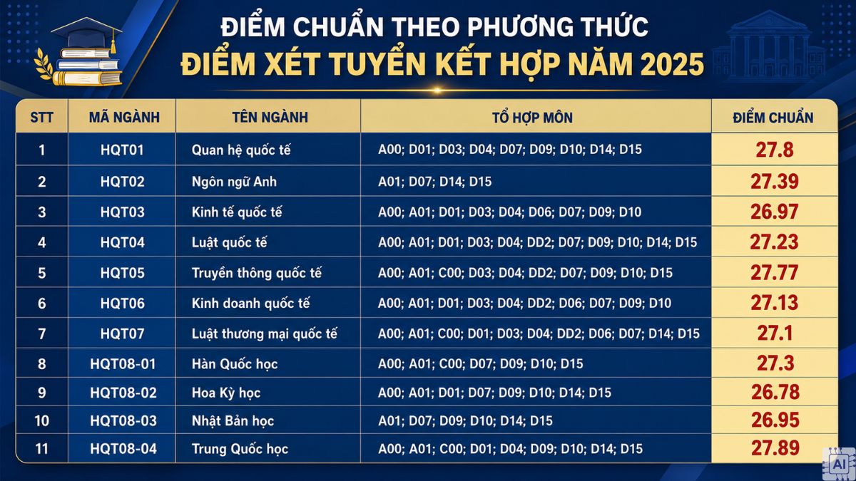 Điểm chuẩn theo phương thức xét tuyển học bạ và Chứng chỉ quốc tế