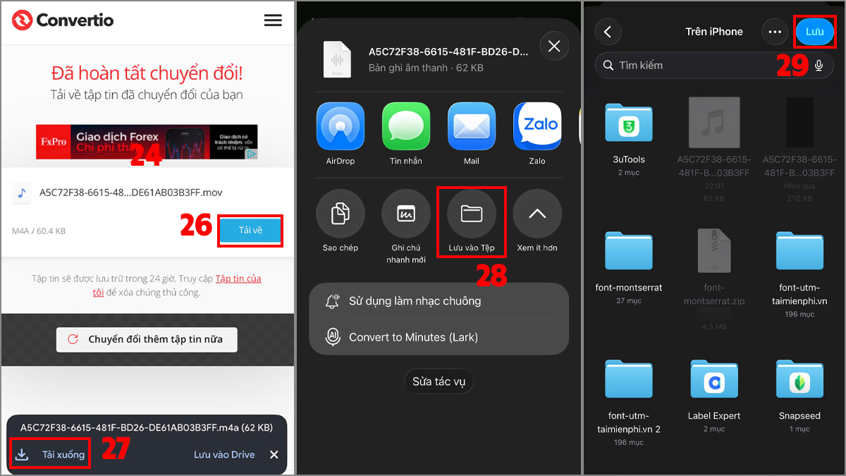 Tiến hành chuyển đổi âm thanh trên iPhone