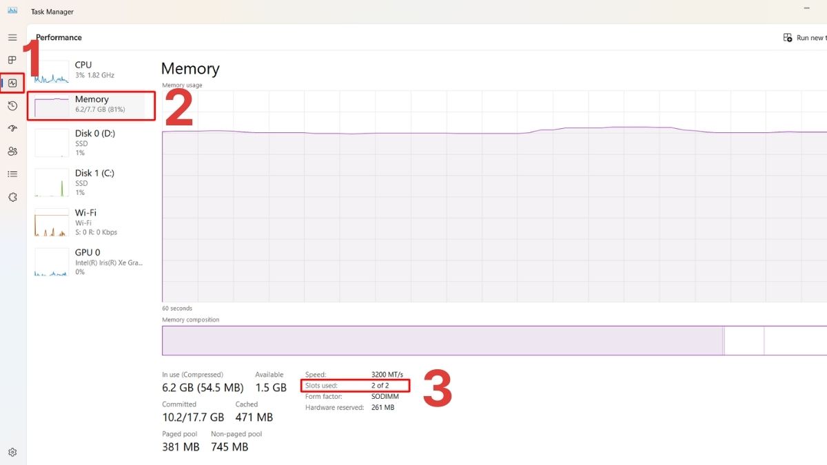 Sử dụng Task Manager để kiểm tra Dual Channel