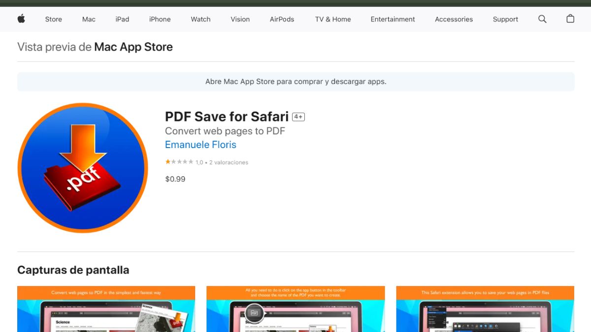 Tiện ích PDF Save for Safari