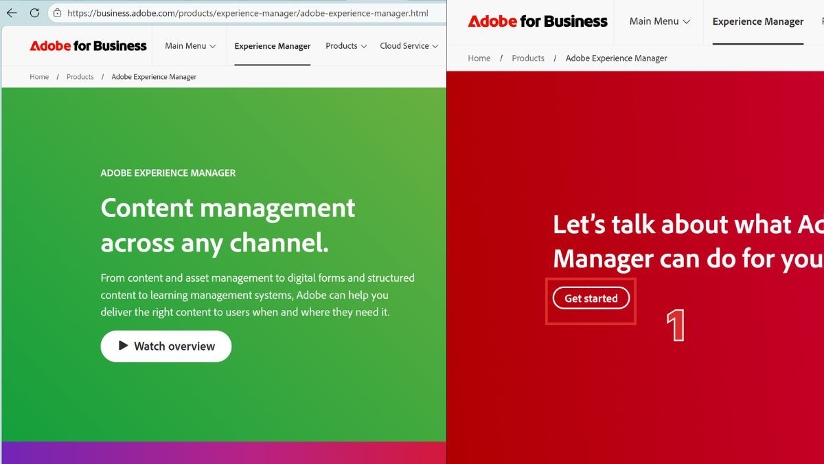 Truy cập trang Adobe Experience Manager để bắt đầu đăng ký tài khoản