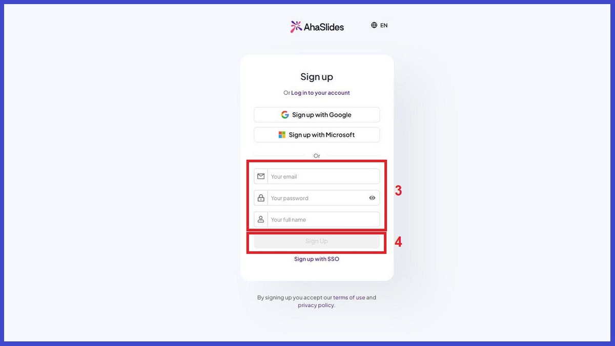 Hướng dẫn đăng ký trên AhaSlides
