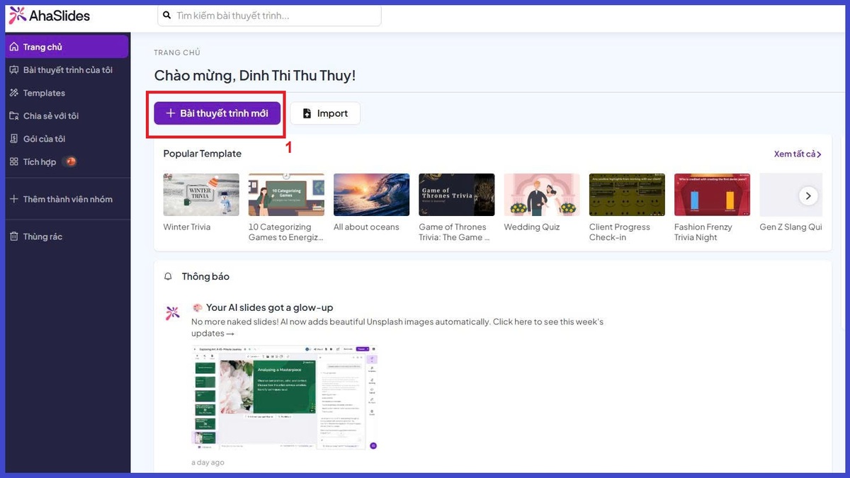 Tạo bài thuyết trình trên AhaSlides