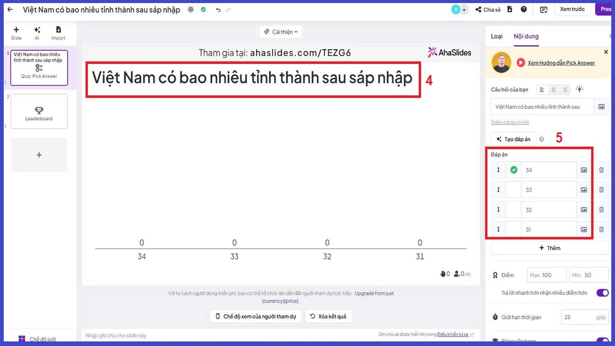 Tạo bài thuyết trình trên AhaSlides