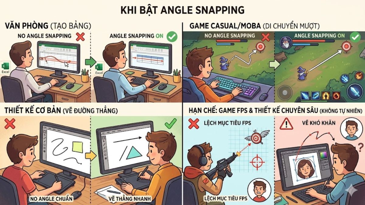 Trải nghiệm thực tế khi bật Angle Snapping