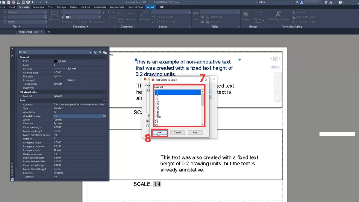 Hướng dẫn bật Annotative trong CAD cho text có sẵn