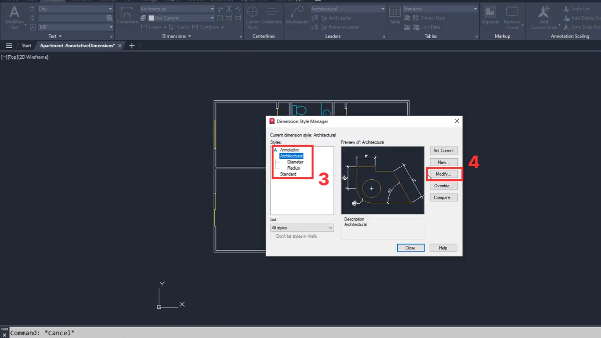 Bật Annotative trong CAD cho Dimension