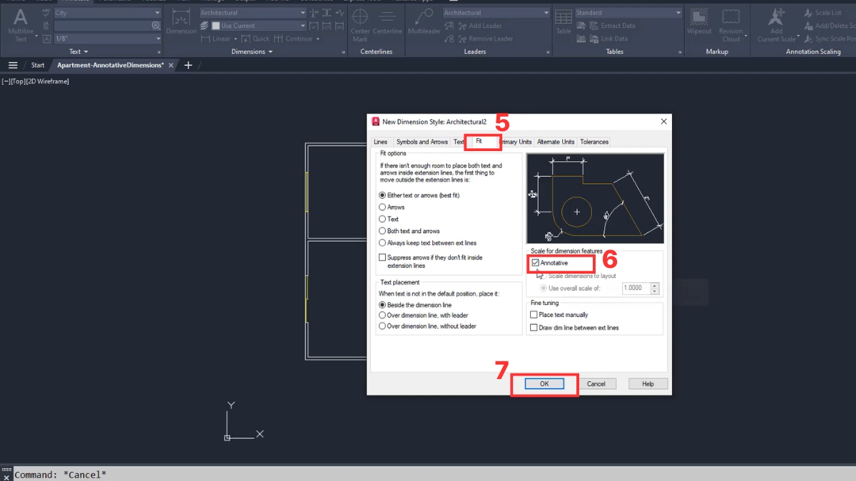 Bật Annotative trong CAD cho Dimension