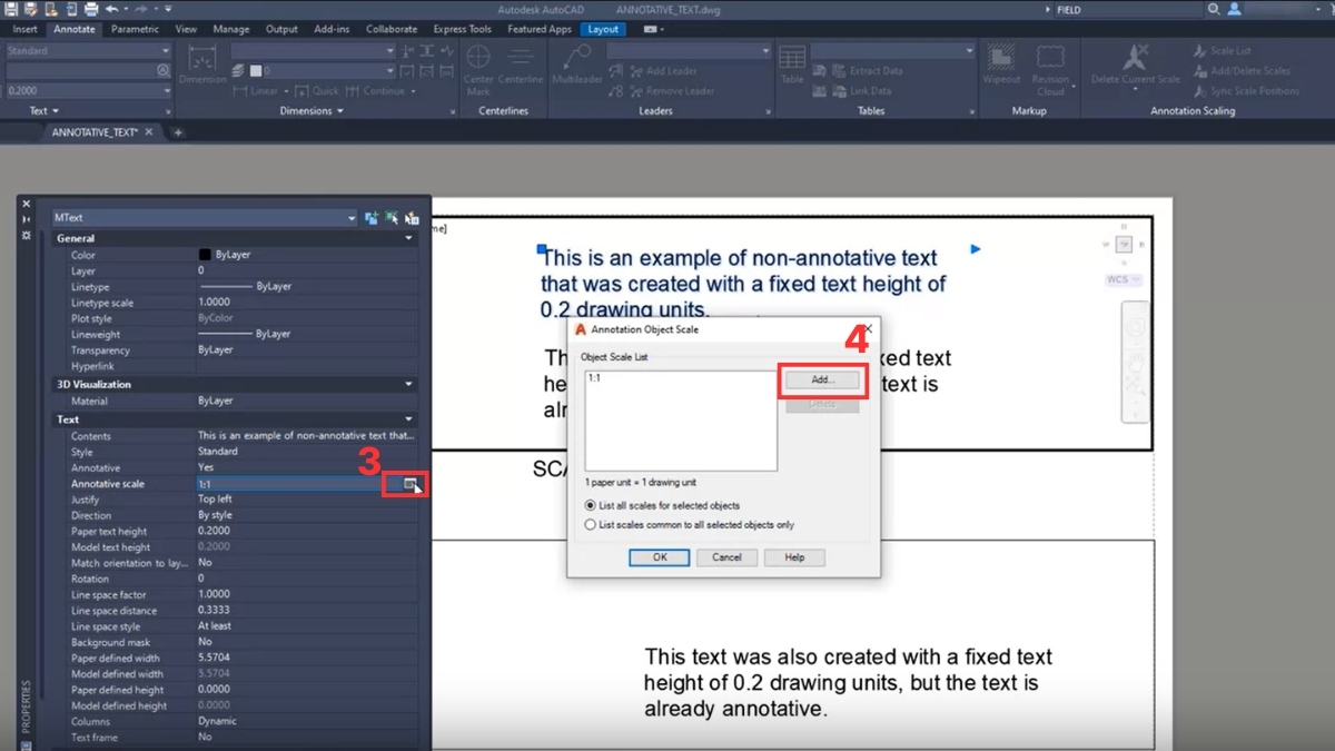 Thêm nhiều tỷ lệ cho Annotative Objects trên AutoCAD