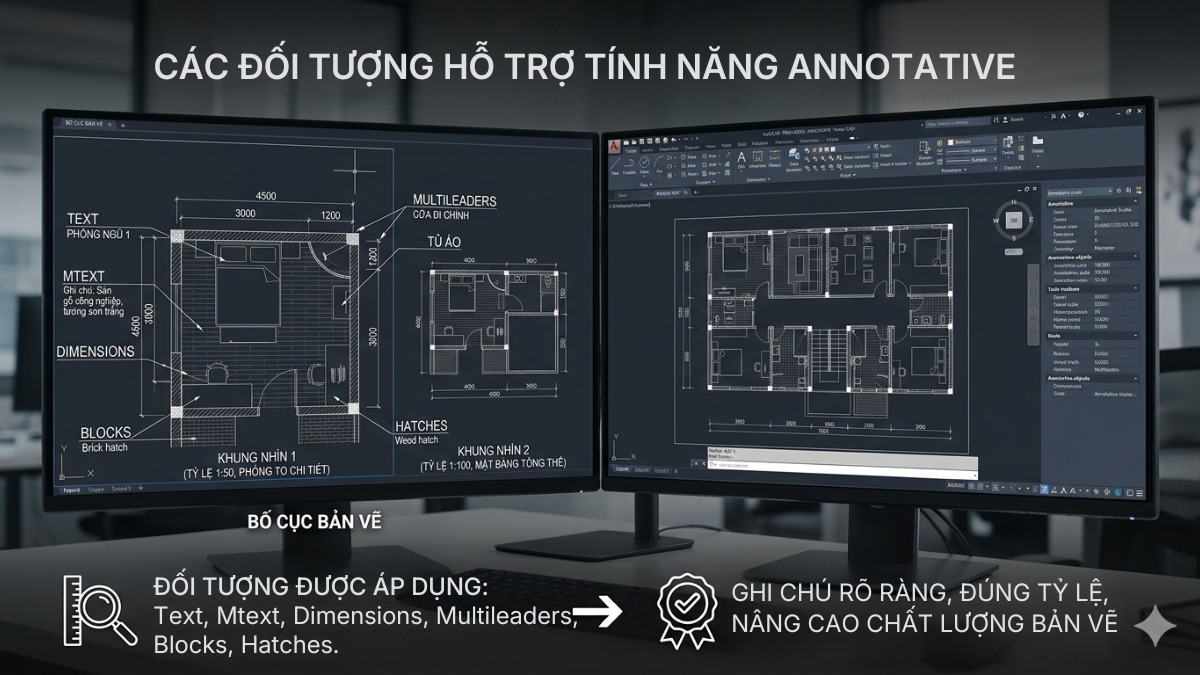 Các đối tượng hỗ trợ Annotative trong CAD