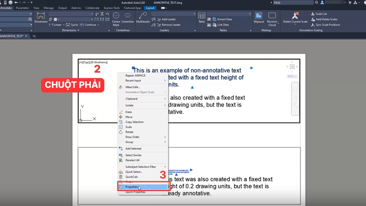 Hướng dẫn bật Annotative trong CAD cho text có sẵn