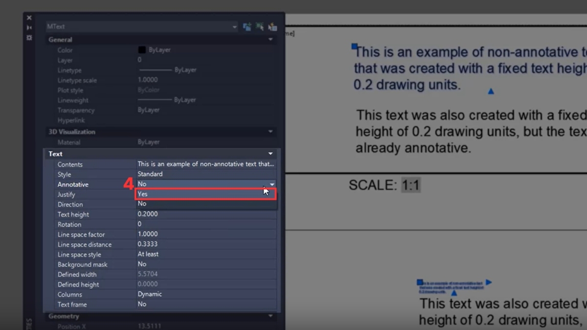 Hướng dẫn bật Annotative trong CAD cho text có sẵn