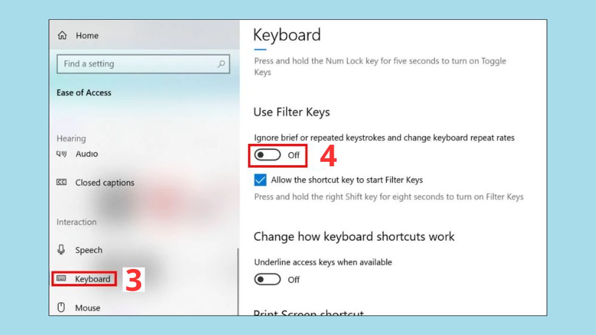 Kiểm tra cài đặt Filter Keys trong Windows
