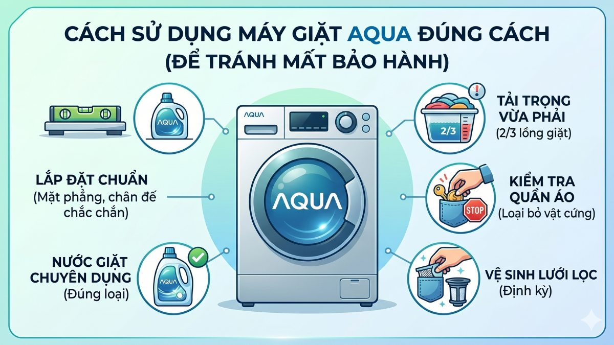 Cách sử dụng máy giặt AQUA đúng cách để tránh mất bảo hành