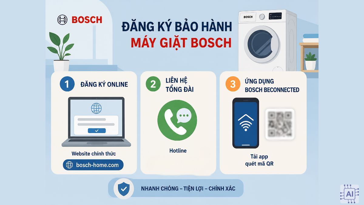 Các cách đăng ký bảo hàng cho máy giặt của hãng Bosch
