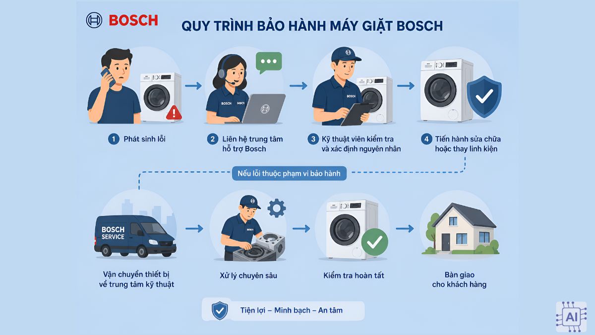Quy trình bảo hành máy giặt Bosch chi tiết