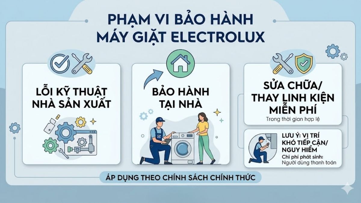 Phạm vi bảo hành cho máy giặt Electrolux
