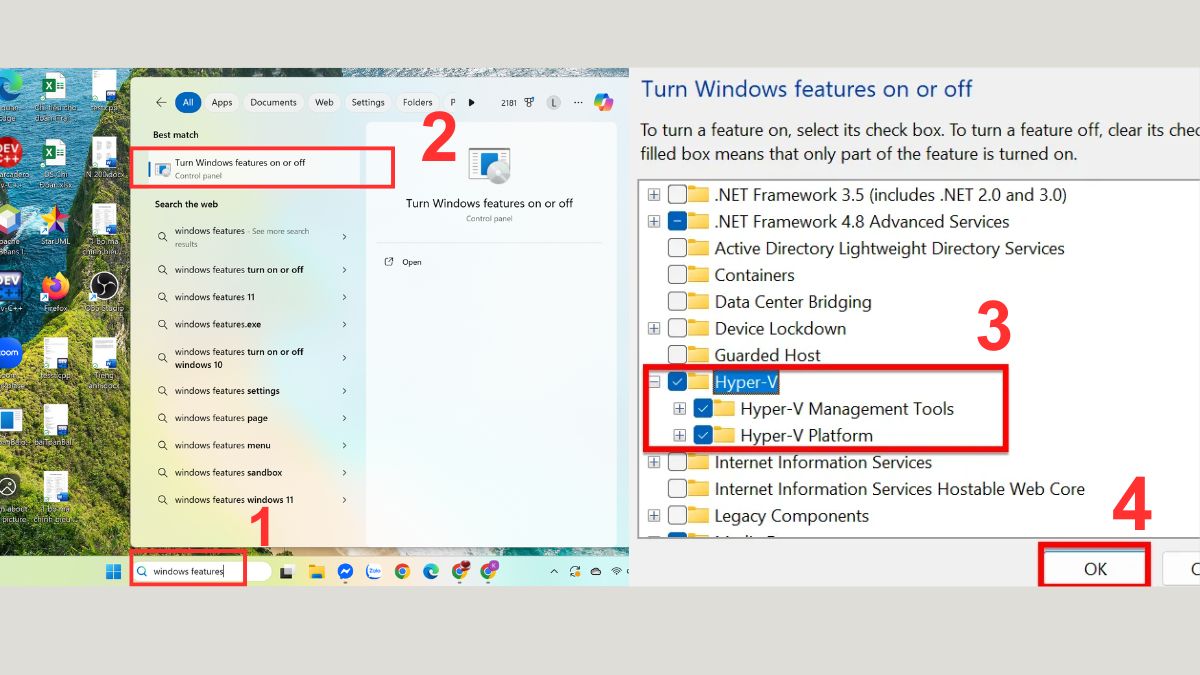Bật Hyper-V bằng Windows Features
