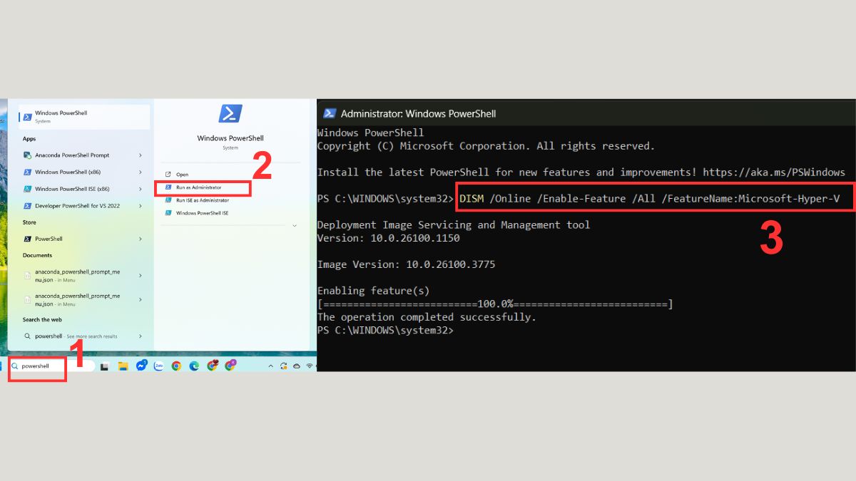 Bật Hyper V bằng PowerShell
