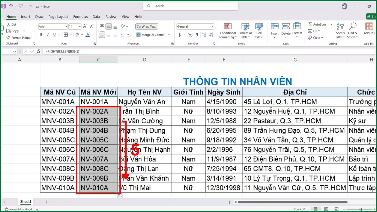 Dùng hàm LEFT/RIGHT/MID kết hợp với hàm LEN để bỏ ký tự trong Excel