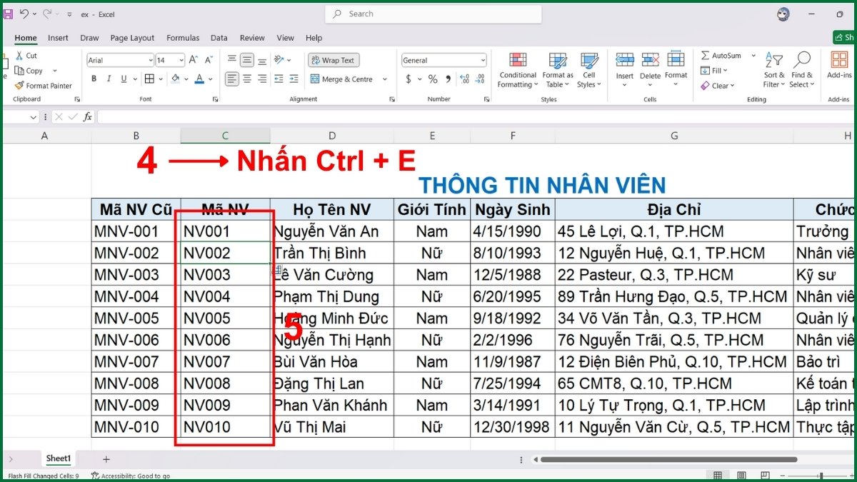 Sử dụng công cụ Flash Fill để xoá ký tự trong Excel