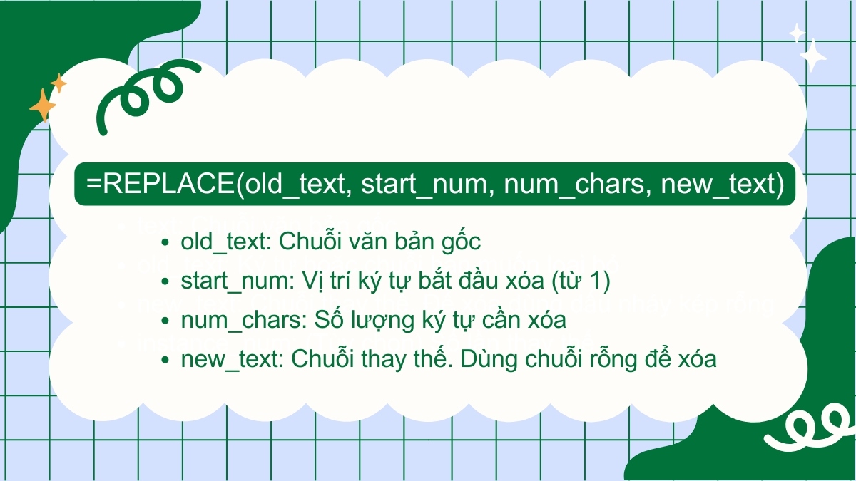 Dùng hàm REPLACE hoặc LEFT/RIGHT/MID để bỏ ký tự trong Excel