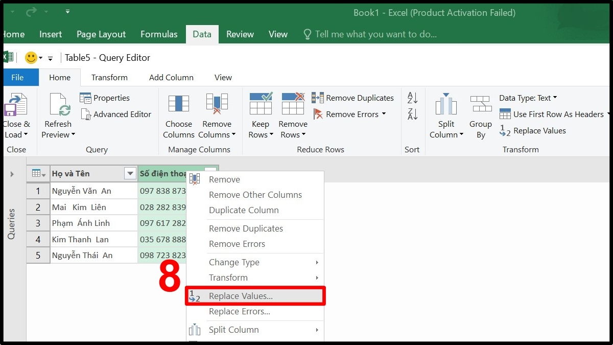 Dùng Power Query xóa khoảng trắng