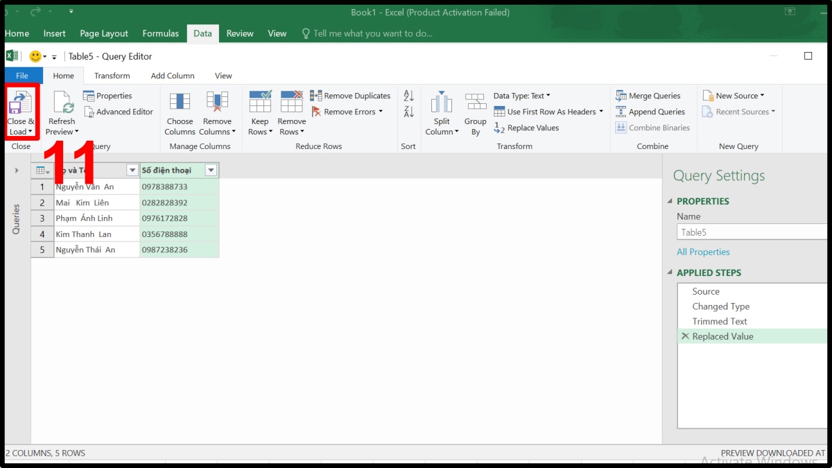 Dùng Power Query xóa khoảng trắng