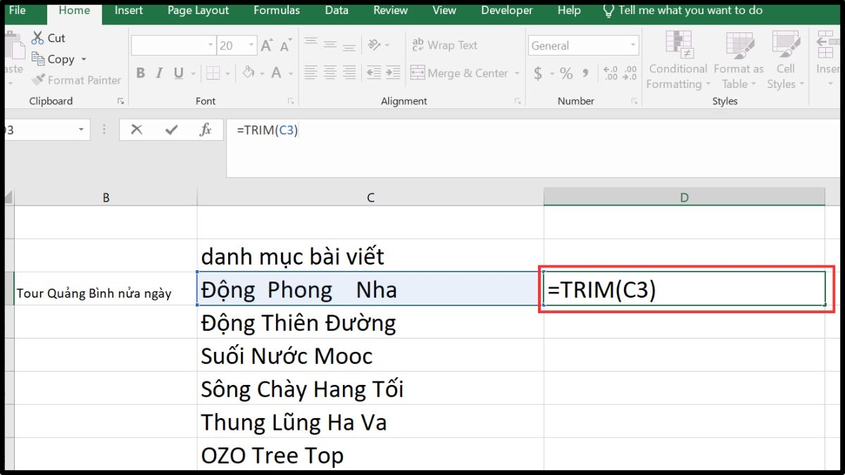Hàm TRIM không xóa hết khoảng trắng