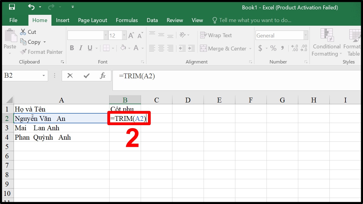 Sử dụng cú pháp hàm TRIM xóa khoảng trắng