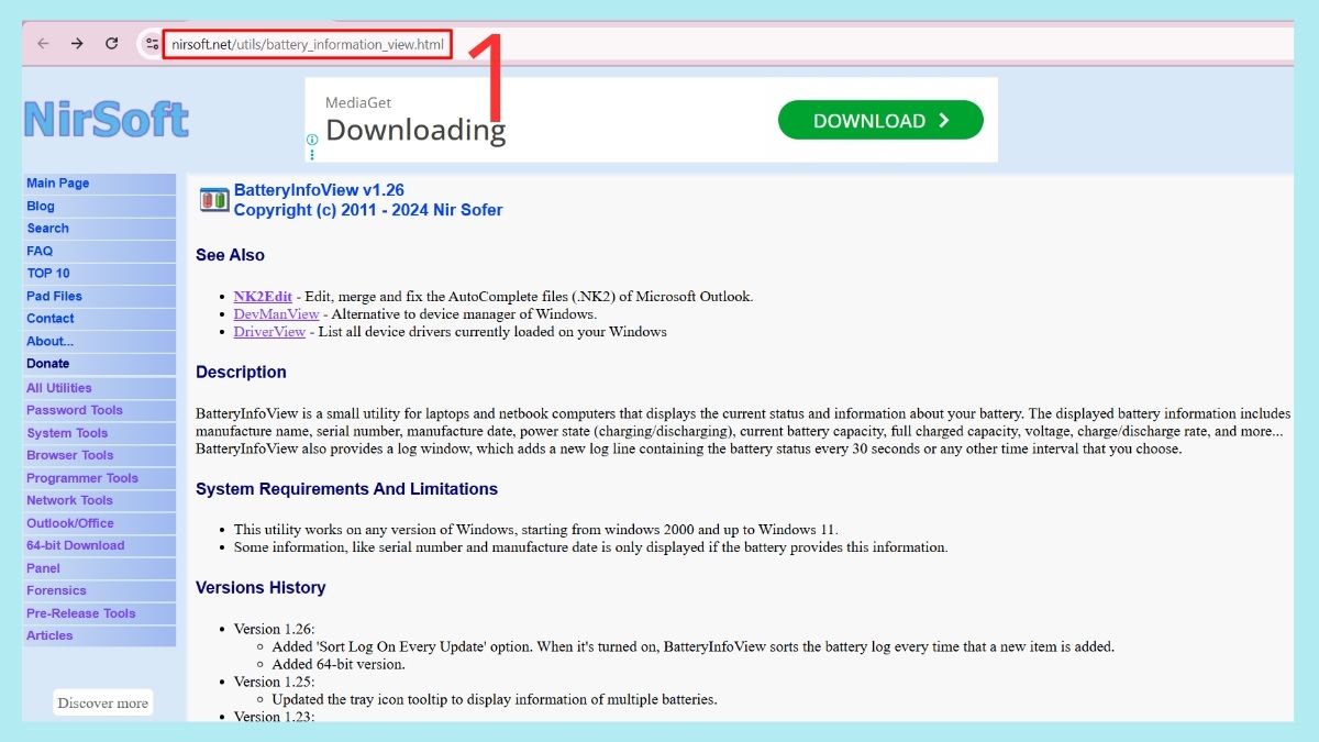 Cách tải phần mềm BatteryInfoView