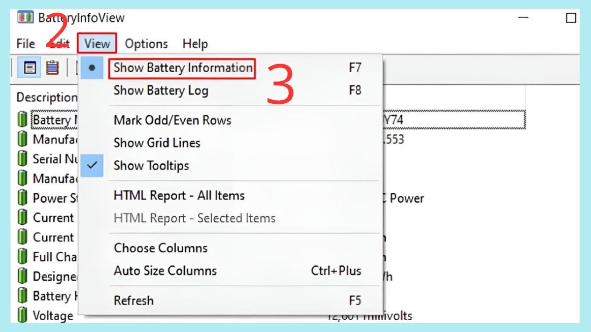 Hướng dẫn sử dụng phần mềm BatteryInfoView chi tiết