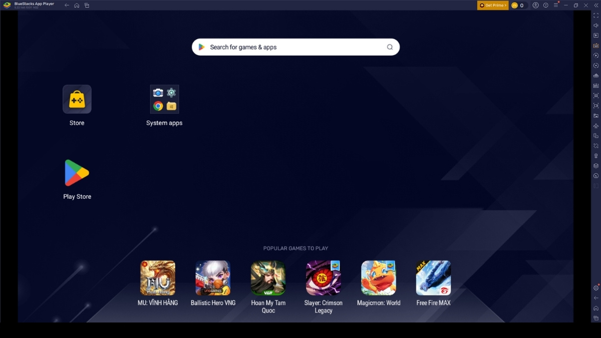 Giao diện chính của BlueStacks