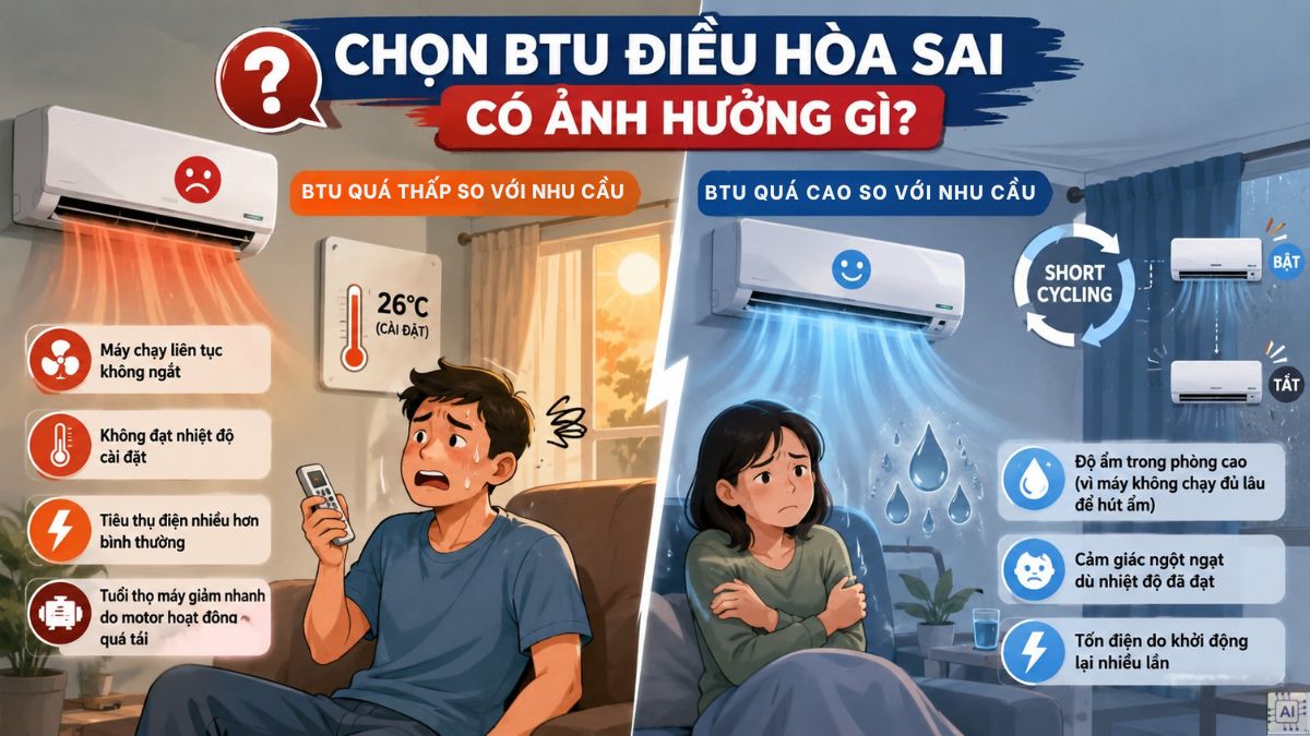Chọn sai BTU khiến điều hòa hao điện, làm mát kém