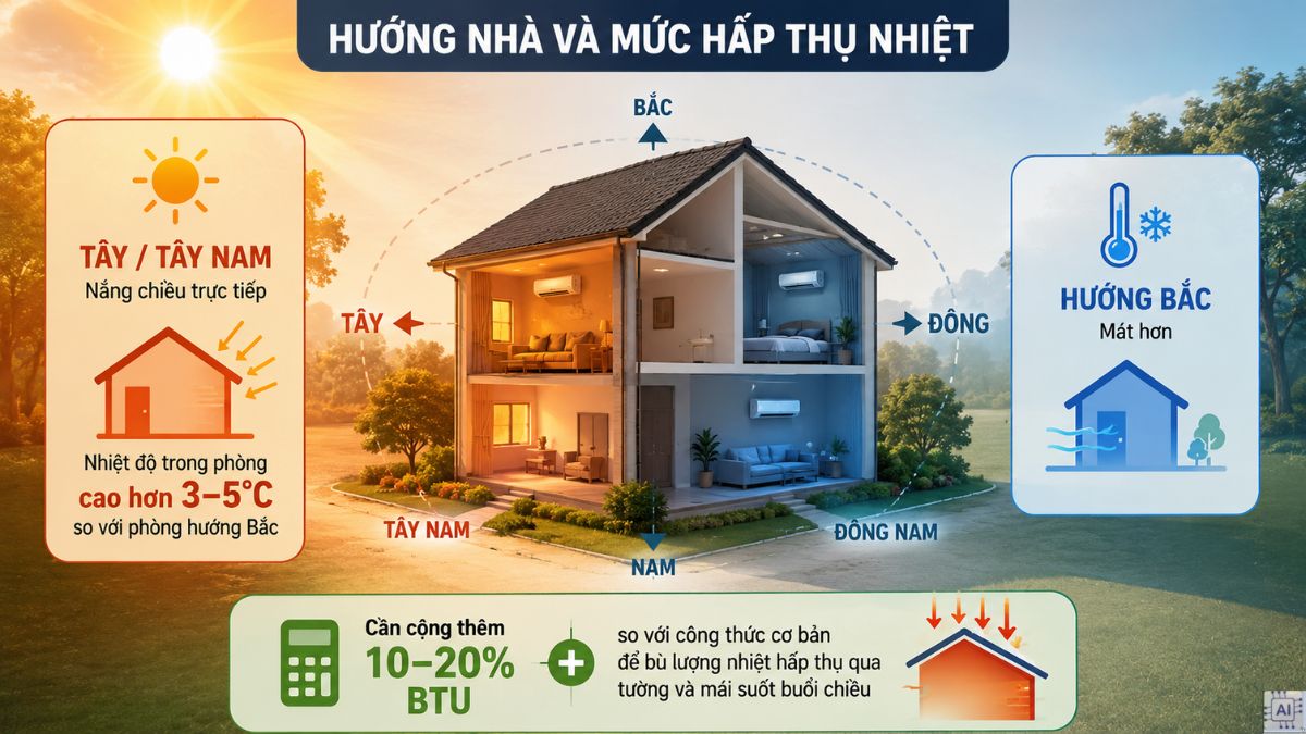 Hướng nhà và mức hấp thụ nhiệt