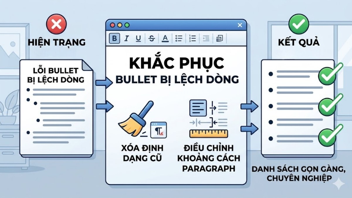 Dấu đầu dòng bị lệch vị trí