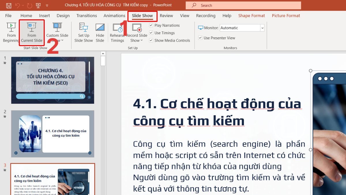 Hướng dẫn cách trình chiếu Powerpoint với slide hiện tại