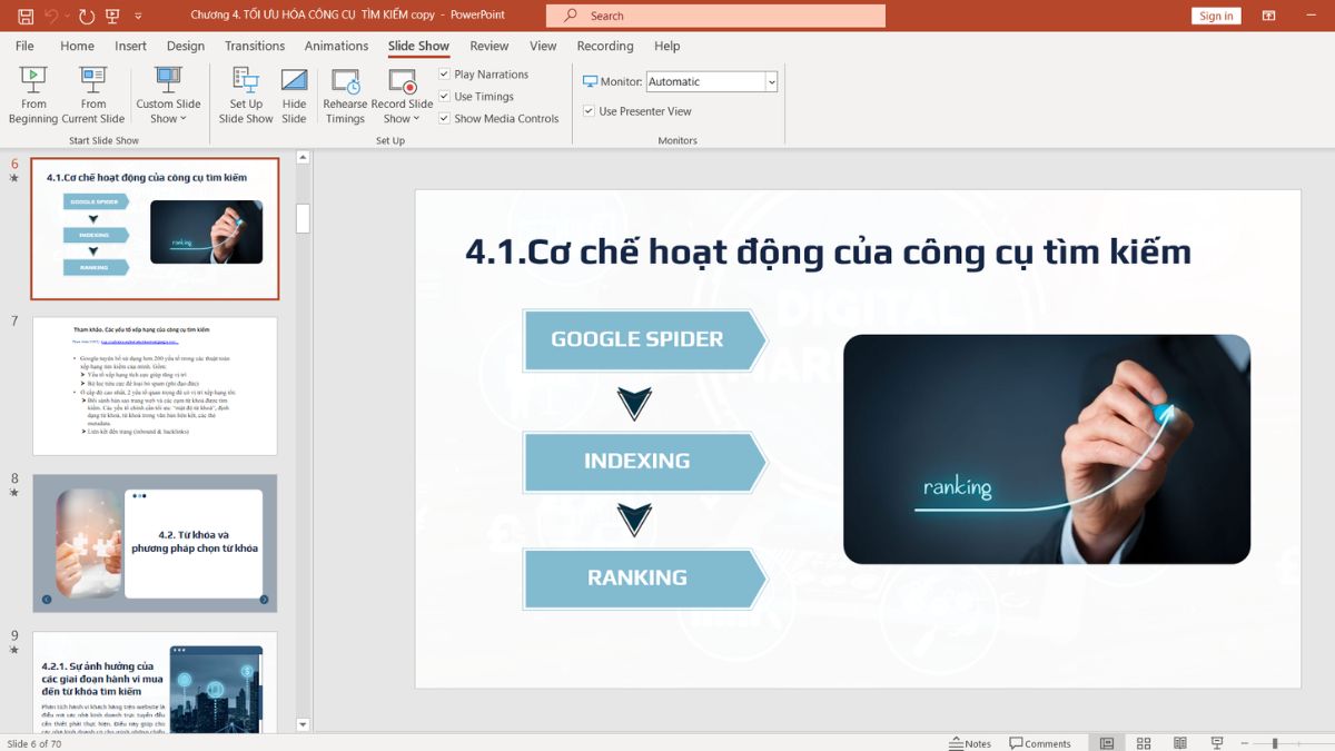 Cách chuyển đổi giữa các chế độ trình chiếu