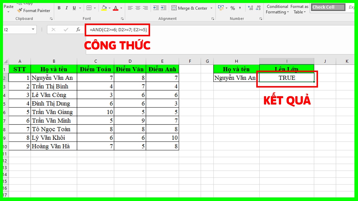 Hàm AND trong Excel
