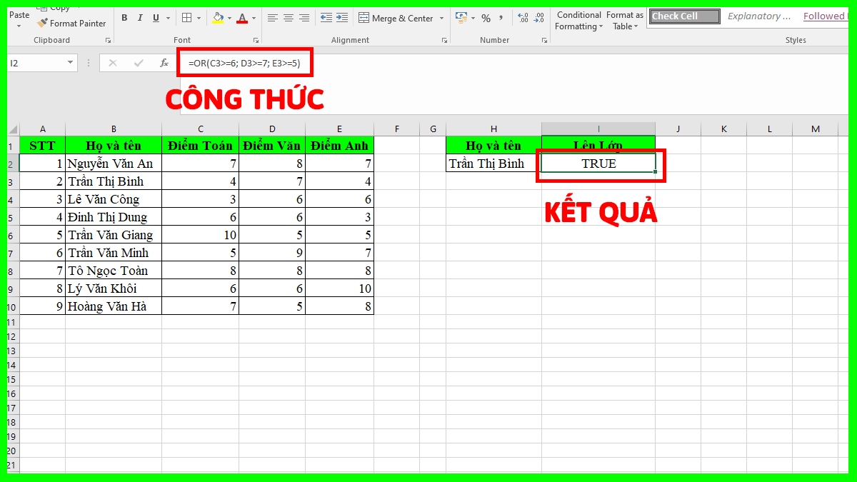 Hàm Excel nâng cao OR