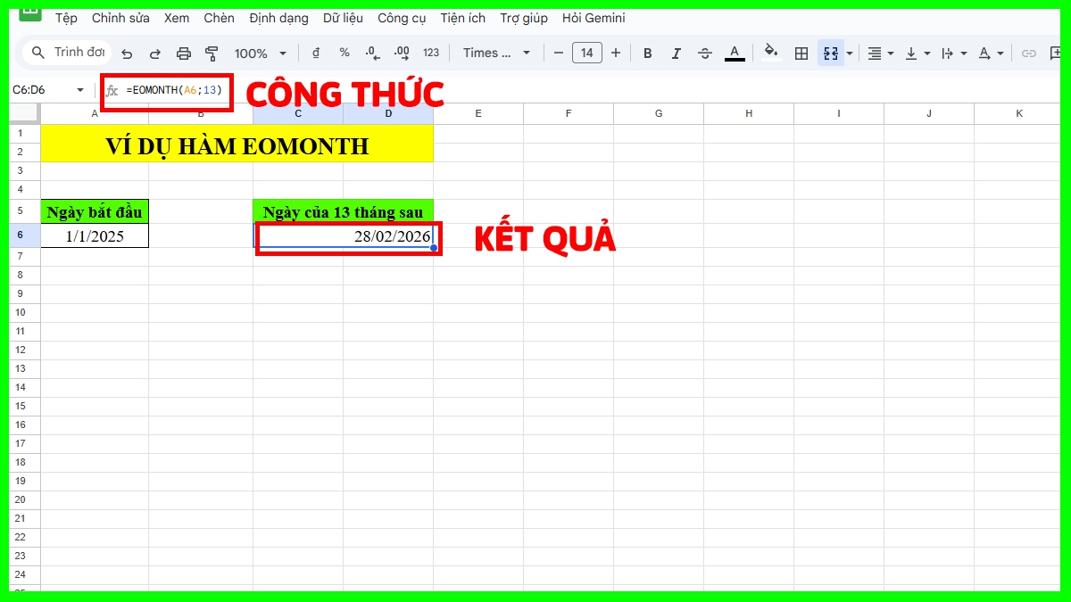 Hàm Excel nâng cao EOMONTH