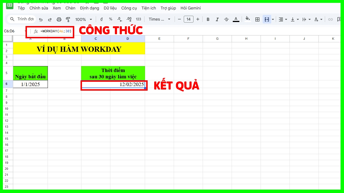 Hàm Excel nâng cao WORKDAY