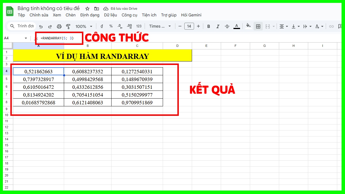Hàm Excel nâng cao RANDARRAY