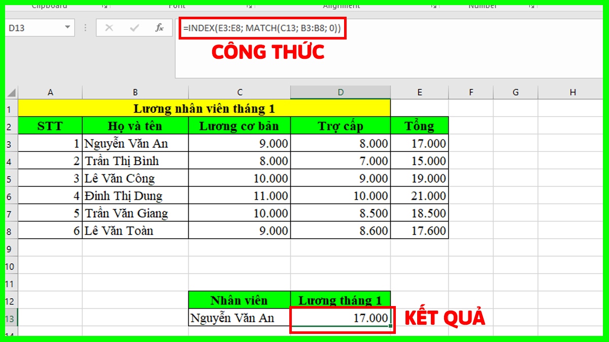 Hàm Excel nâng cao INDEX + MATCH