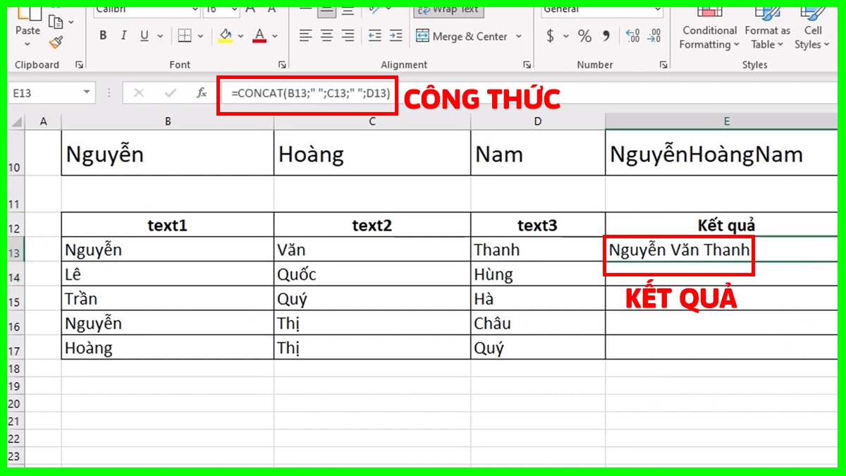 Hàm Excel nâng cao CONCAT