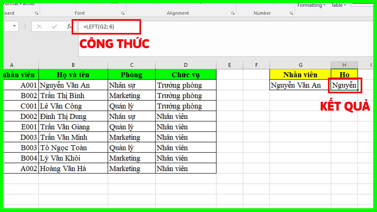 Hàm Excel nâng cao LEFT
