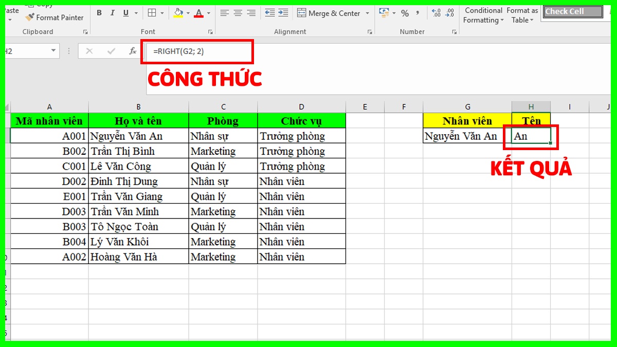 Hàm Excel nâng cao RIGHT
